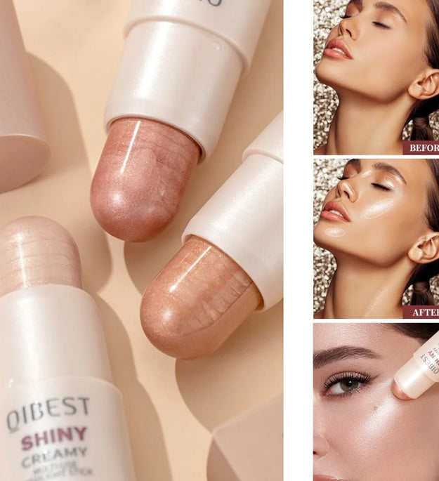 QIBEST 3-Color Pearl Shimmer Highlighter Stick Clear and Lively Watery Glow Moisturizing Face Highlighter Stick