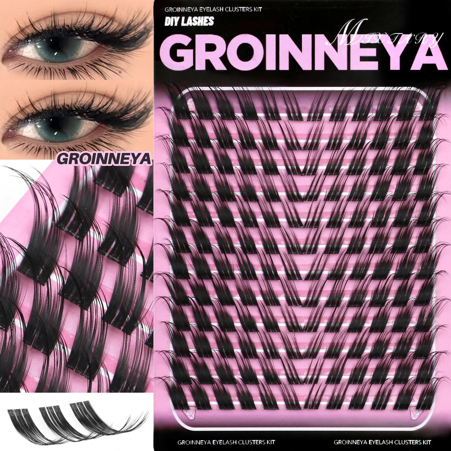 GROINNEYA Cat Lashes Clusters Winged End Eye Elongated Eyelashes Soft Natural Lashes Wispy False Eyelashes Curly lashes Makeup