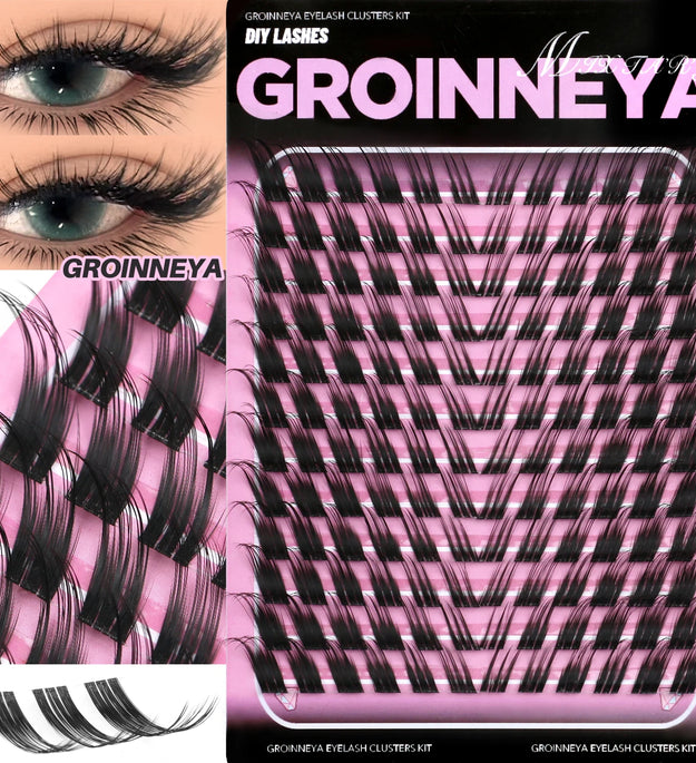 GROINNEYA Cat Lashes Clusters Winged End Eye Elongated Eyelashes Soft Natural Lashes Wispy False Eyelashes Curly lashes Makeup