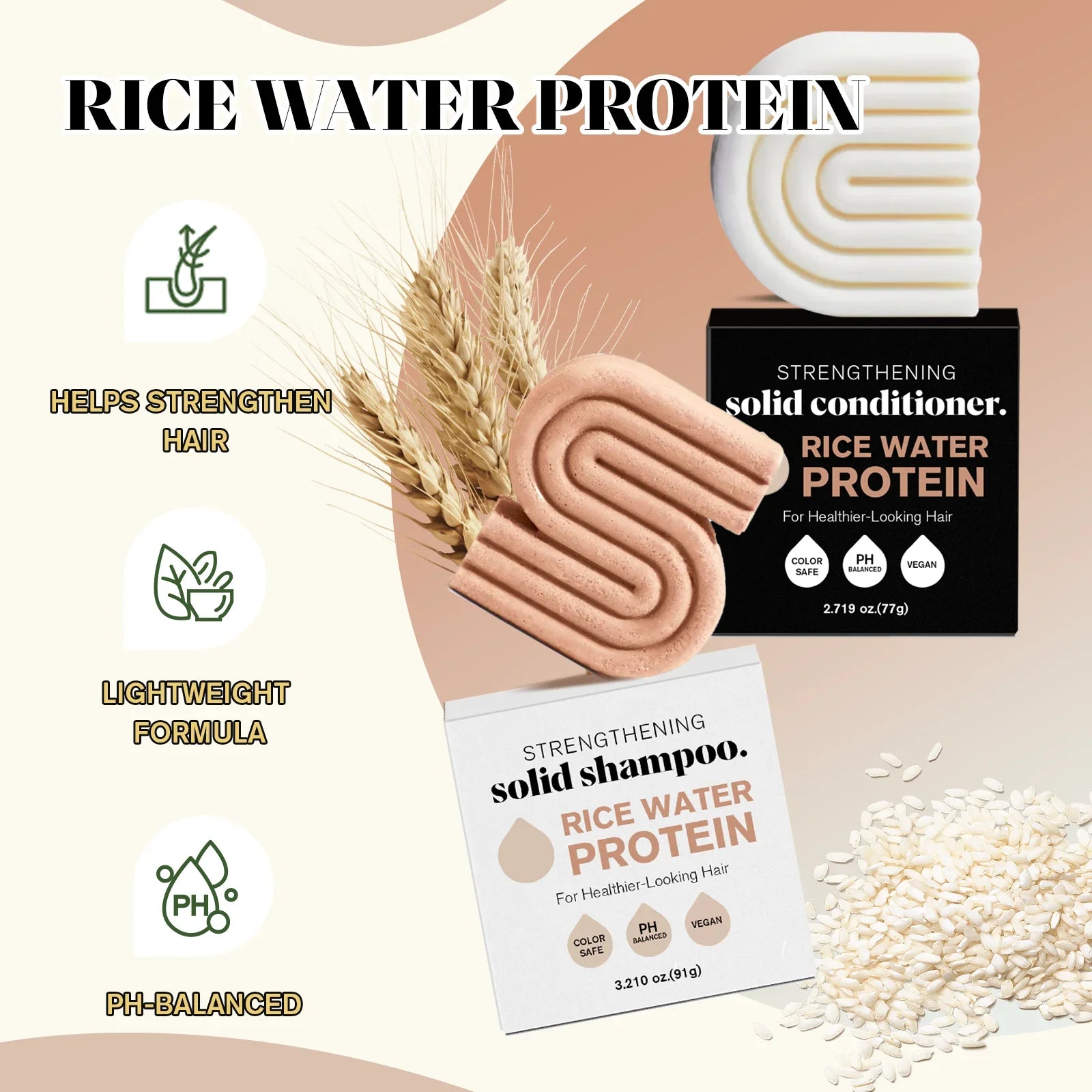 1-3PCS Rice Shampoo & Conditioner Bar Soild Soap for Hair Growth Strengthening Hair Clean Dandruff Nourish Moisturize Hair Care - BlissFully