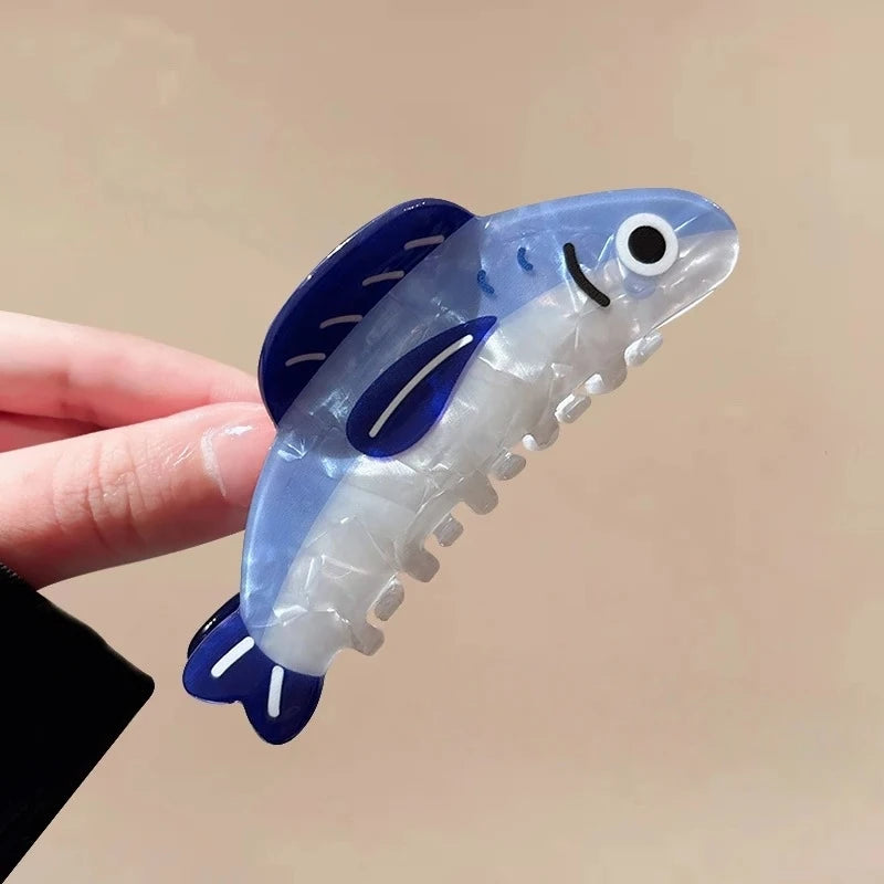 1Pcs Creative Ocean Sardine Hair Clip Cute Shark Texture Ponytail Holder Female Hair Ornament Clip - BlissFully