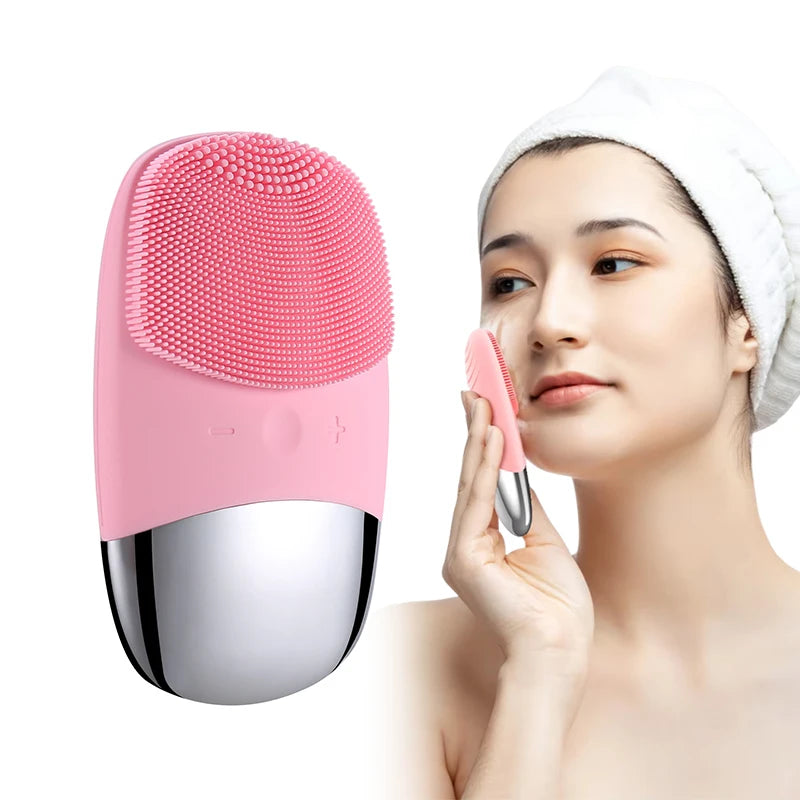Square Electric Facial Cleansing Brush Silicone Rechargeable Introducer Beauty Device Ultrasonic Face Cleaning Massage Tool - BlissFully