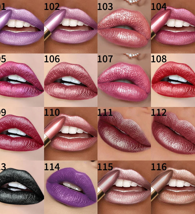16 Colors 1PC Metallic Lipstick Long Lasting Glitter Pink Red Lip Glaze High Pigment Lip Tint Korean Makeup Shiny Lip Gloss