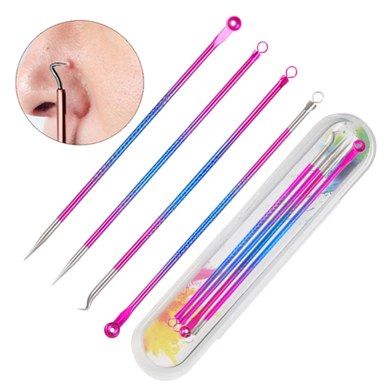 4PCS Acne Blackhead Comedone Black Spot Pimple Blemish Remover Skin Care Women Beauty Acne Treatment Pore Cleanser Needle Hook - BlissFully