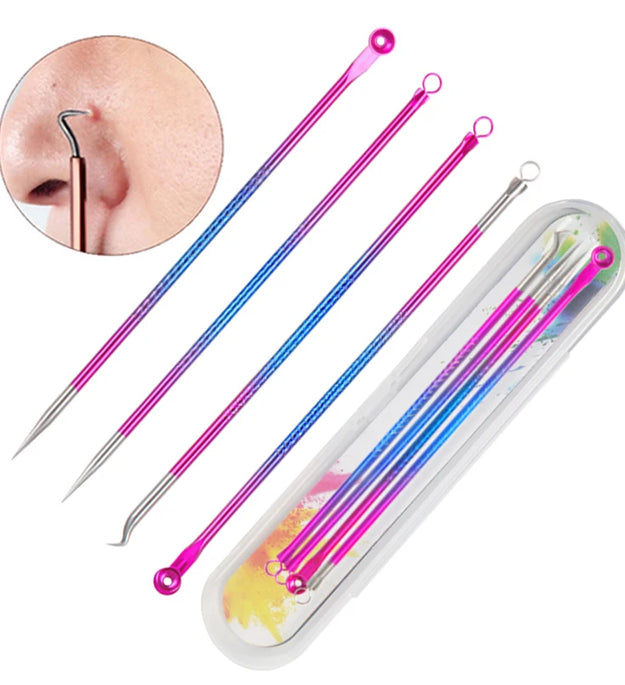 4PCS Acne Blackhead Comedone Black Spot Pimple Blemish Remover Skin Care Women Beauty Acne Treatment Pore Cleanser Needle Hook - BlissFully