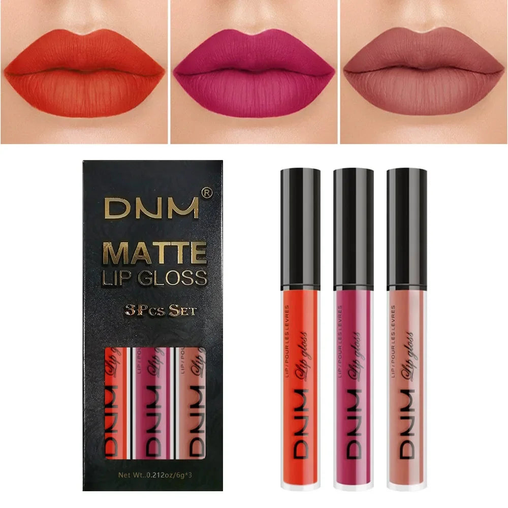 DNM 3PCS Liquid Lipstick Sets Waterproof Matte Black Blue Purple Blue Sexy Lip Gloss Long Lasting Nude Lip Tint Stain Makeup Kit