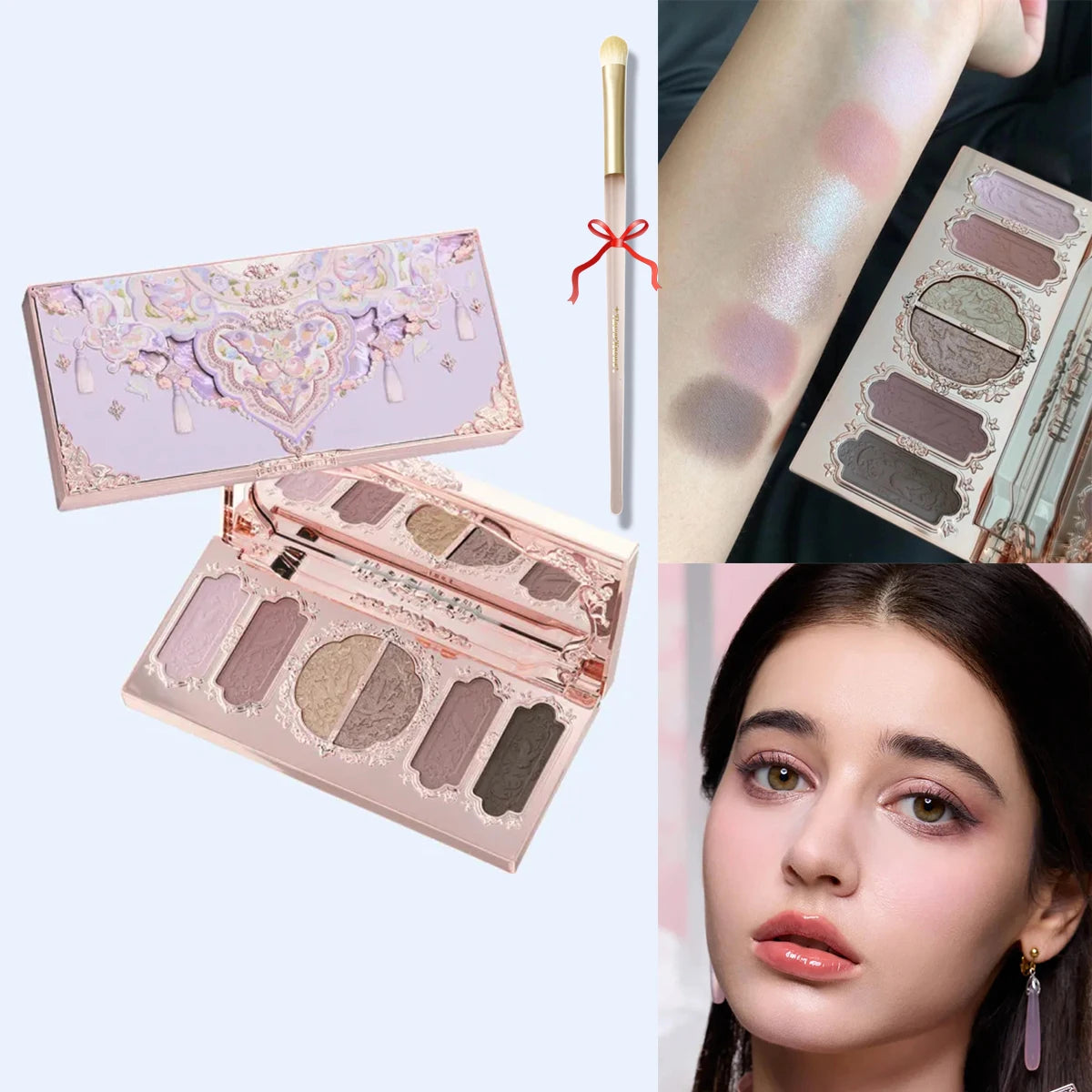 Flower Knows Swan Ballet 6 Color Eyeshadow Palette Matte Shimmer Pearl Glitter Waterproof Highly Pigmented Long Lasting Makeup