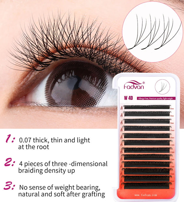 FADVAN 4D W Shaped C/D Curl Eyelash Extension Premade Volume Fans Soft Gradient Mink Easy Embellish Natural False Eyelashes