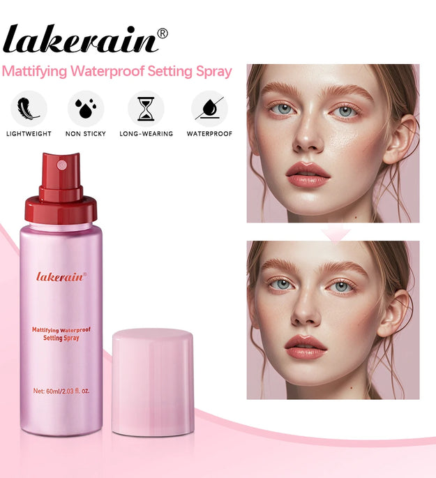 Mattifying Waterproof Setting Spray Glossy Matte Base Makeup Control Oil Non-Sticky Waterproof Make-up Fixer Spray for All Skin
