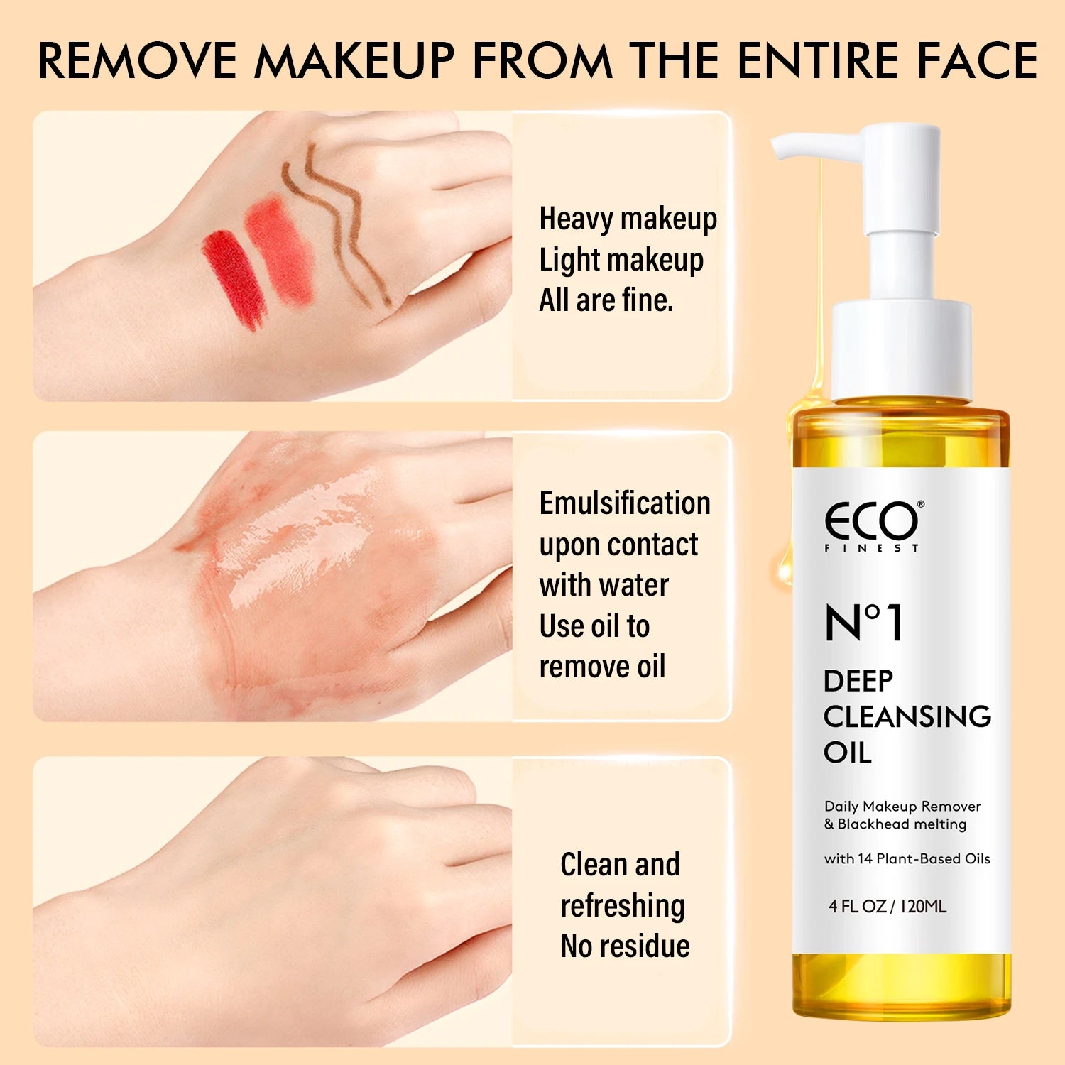 120ml Makeup Remover Oil,Deep Cleansing, Jojoba Oil, all tape skin