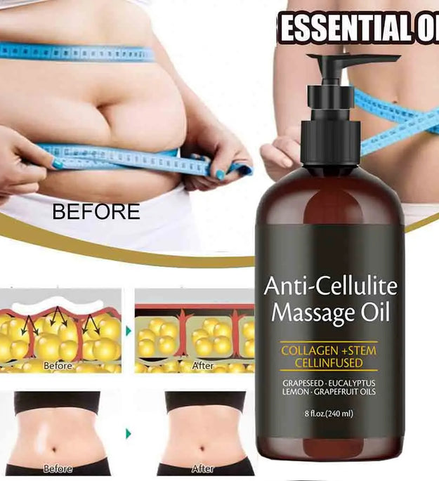 240ml Anti Cellulite Massage Oil Infused with Collagen and Stem Cell Skin Tightening Cellulite Moisturizing Body Essential Oil