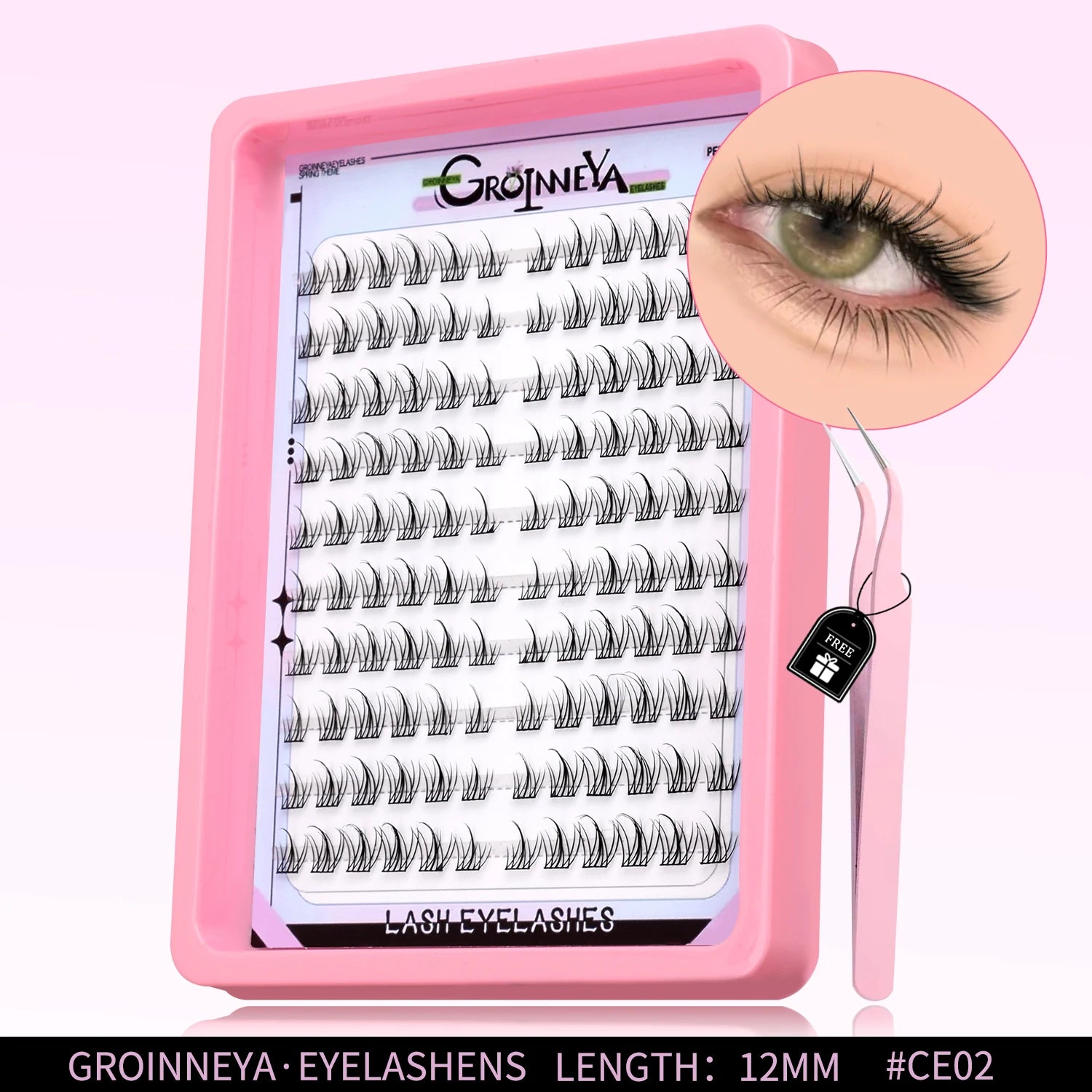 GROINNEYA Natural Cluster Lashes Manga Lashes Soft Cross Wispy Individual Cluster Eyelashes Extension Makeup