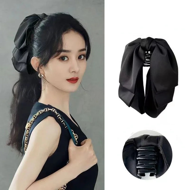 Hot Korean  Big Size Bow Hair Clip Claw Clamp Women  High Ponytail  Barrettes Headwear Girls Women Hair Accessories