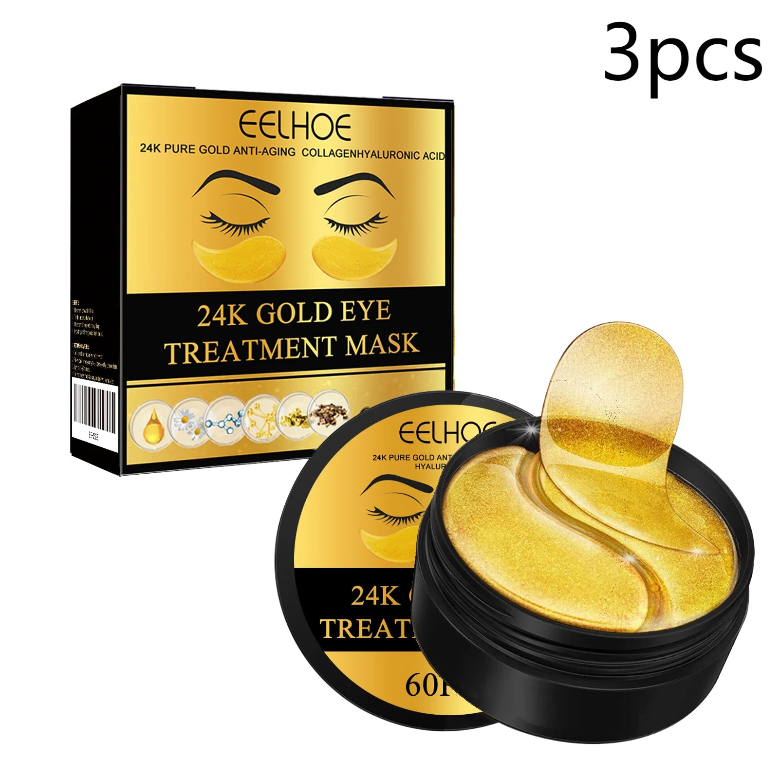 60PCS 24K Gold Eye Mask Anti Dark Circles Removal Eyes Bags Moisturizing Firming Eye Patches Eyes Skin Care Products