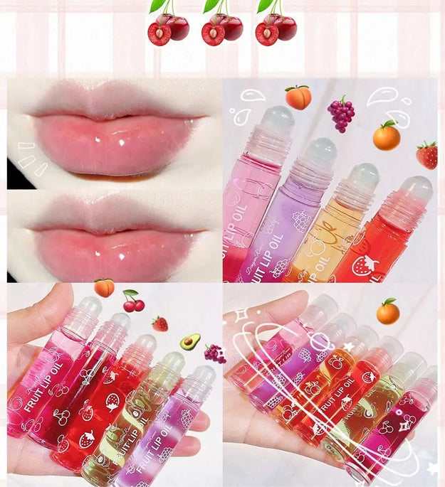6 Colors Roll-on Fruit Essence Lip Balm Lip Oil Lip Moisturizing Mirror Primer Lip Lipstick Hydrating random Gloss Transparent