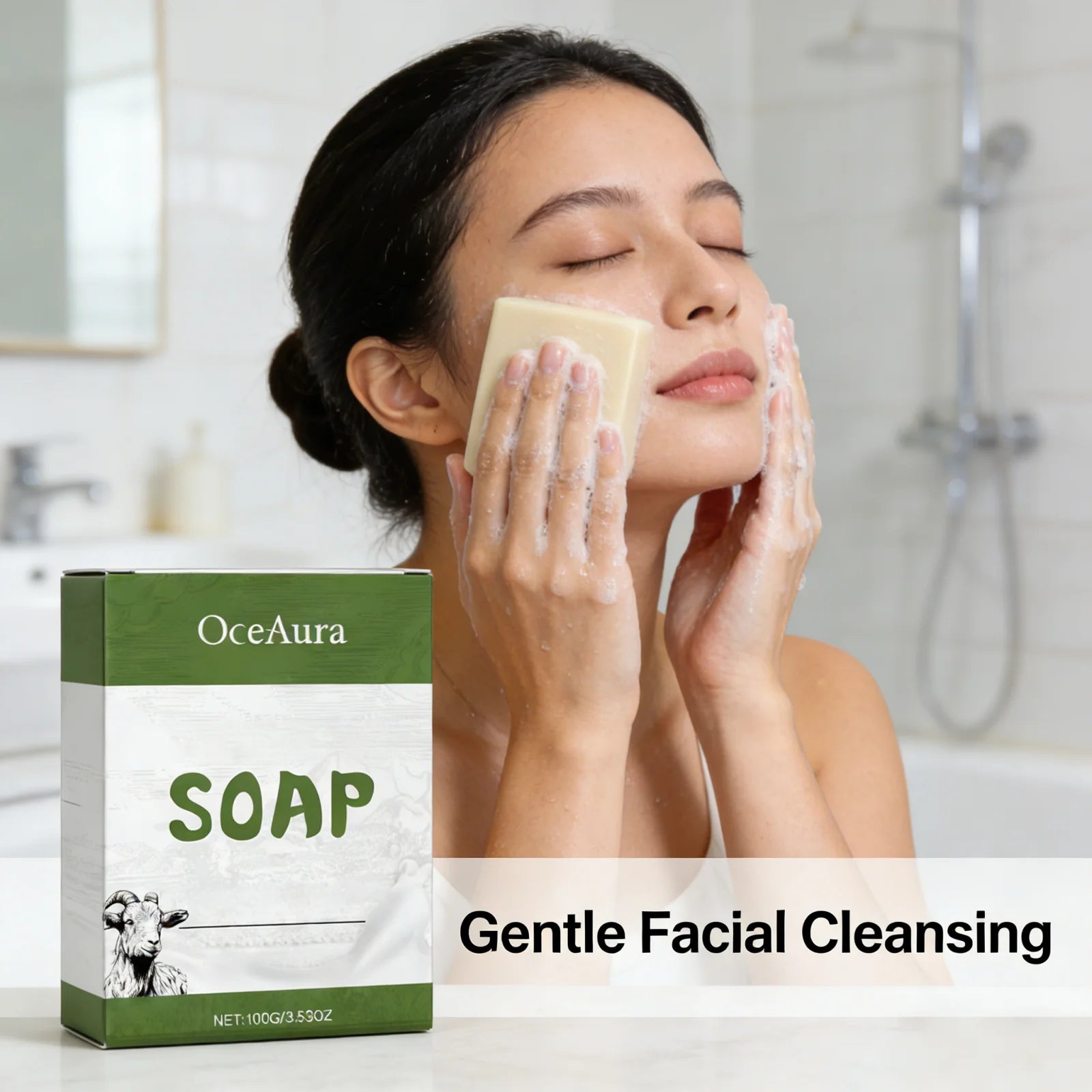 OceAura Goat Milk Soap Professional Skin Cleaning Deep Hydration Body Care Natural Organic Coconut Oil Handmade Bath Soap Bar