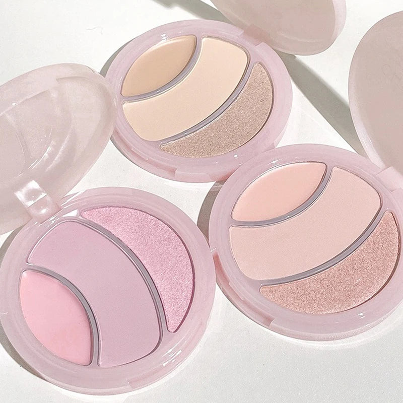 Highlighter Palette Pearlescent Matte 3-color Multi-use Mash Potato Facial Contour Powder Cream Natural 3D Face Brighten Makeup