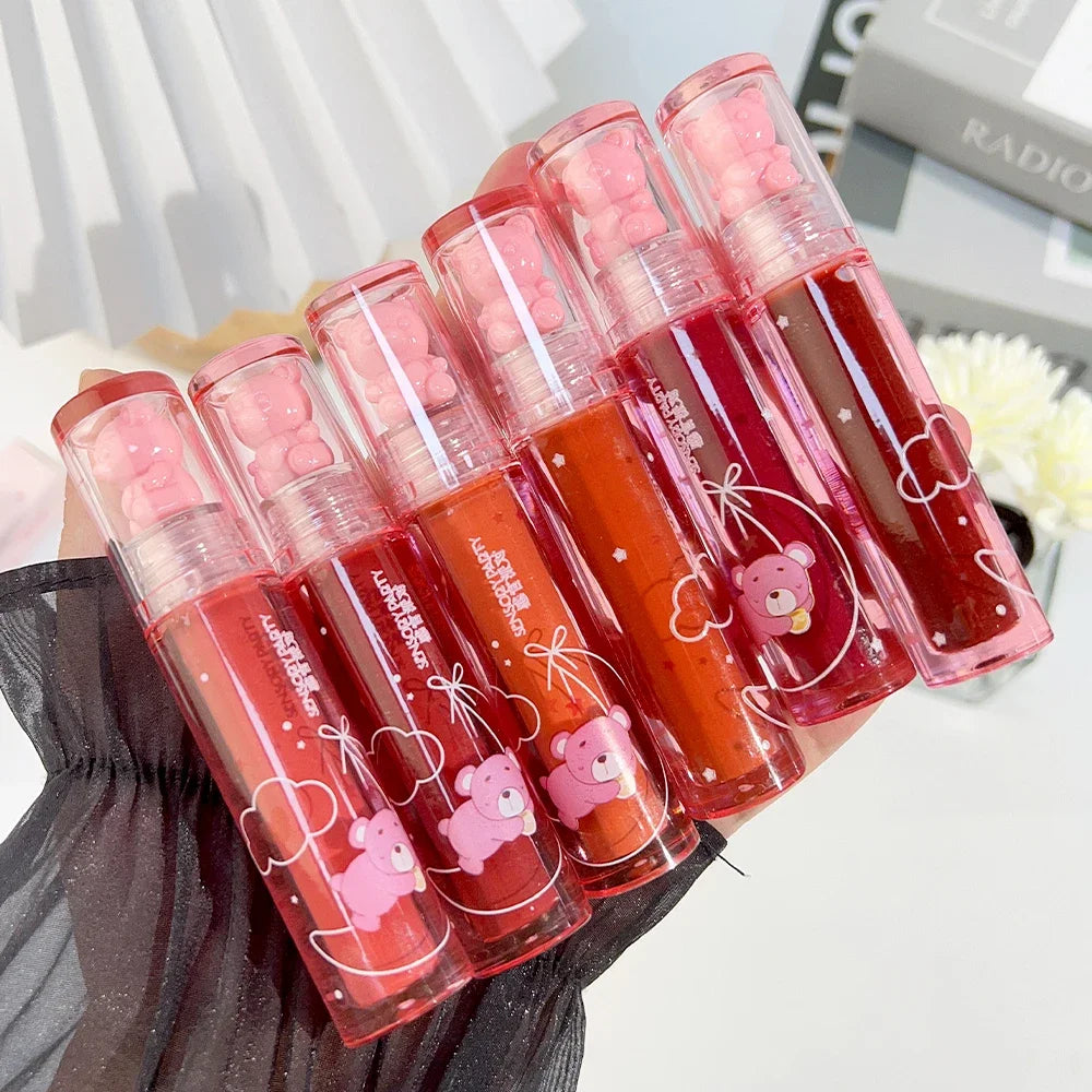 Crystal-frozen Glossy Lip Glaze Cute Bear Pink Jelly Lipgloss Glossy Mirror White Nude Liquid Lipstick Lips Makeup Korean Makeup