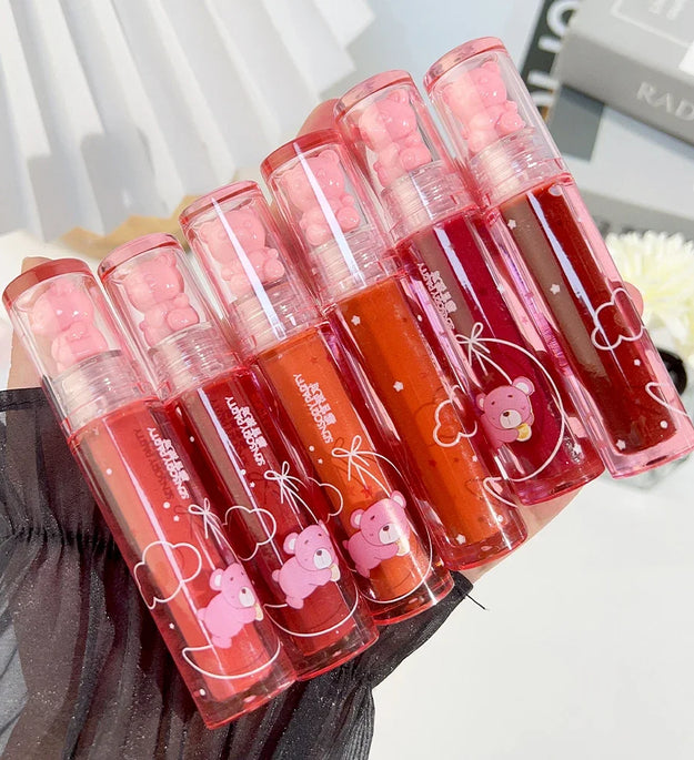 Crystal-frozen Glossy Lip Glaze Cute Bear Pink Jelly Lipgloss Glossy Mirror White Nude Liquid Lipstick Lips Makeup Korean Makeup
