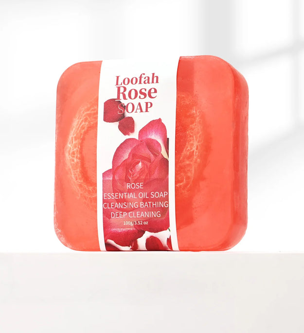 S+100g Natural Organic Rose Silk Gourd Network Oil Soap Lemon Whitening Face Body Wash Bar Loofah Soap