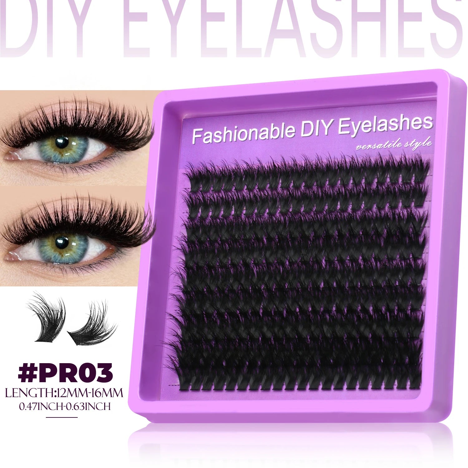 LASVIREY Fluffy Lash Clusters DIY Spiky Cluster Lashes Mixed Tray Individual Lashes Extension Natural Thick Faux Mink Lashes