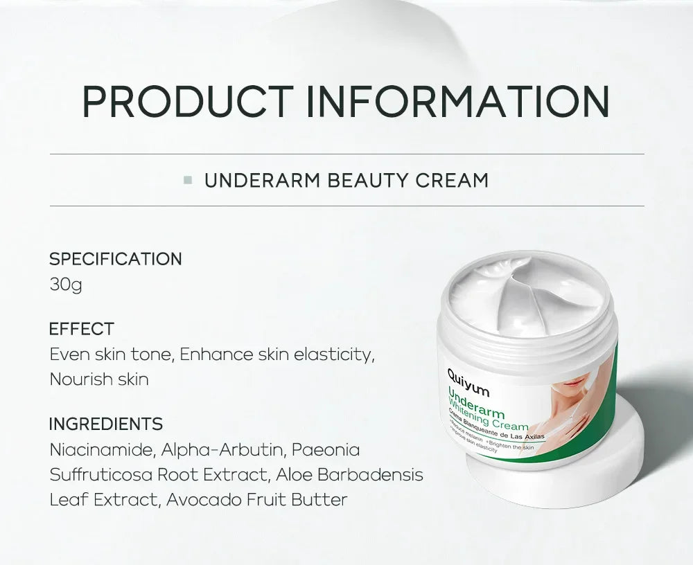 Quiyum Underarm Body Cream Armpit Legs Knee Elbow Cream Dull Remove Dark Spots Melanin Brighten Skin Care 30g