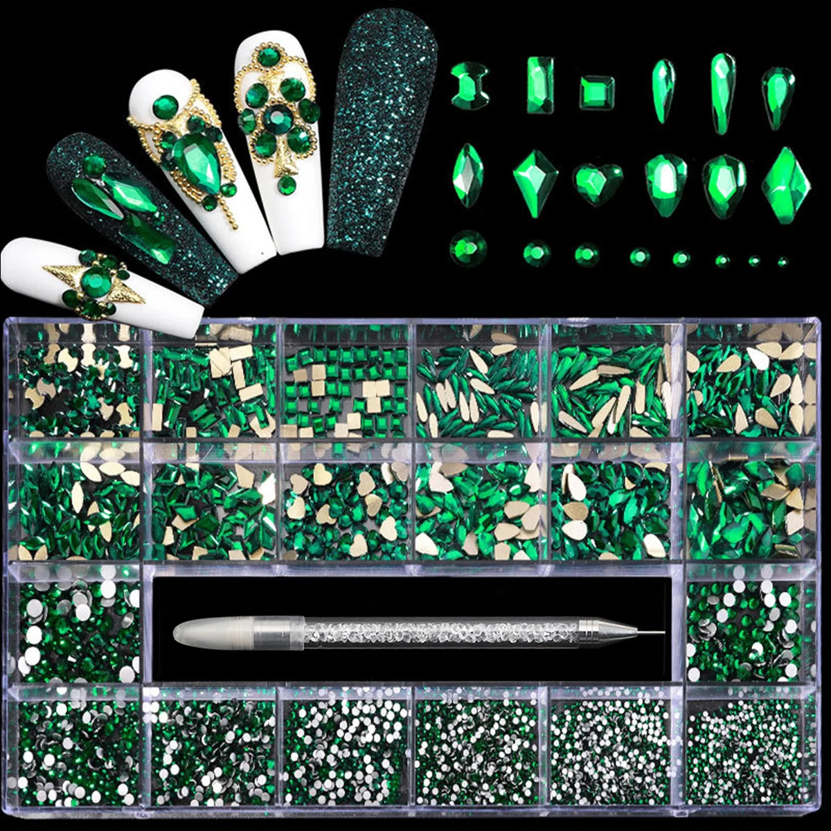 21 grid nail art diamond flat bottom glass diamond multi-style special-shaped diamond shiny nail rhinestone DIY nail art jewelry