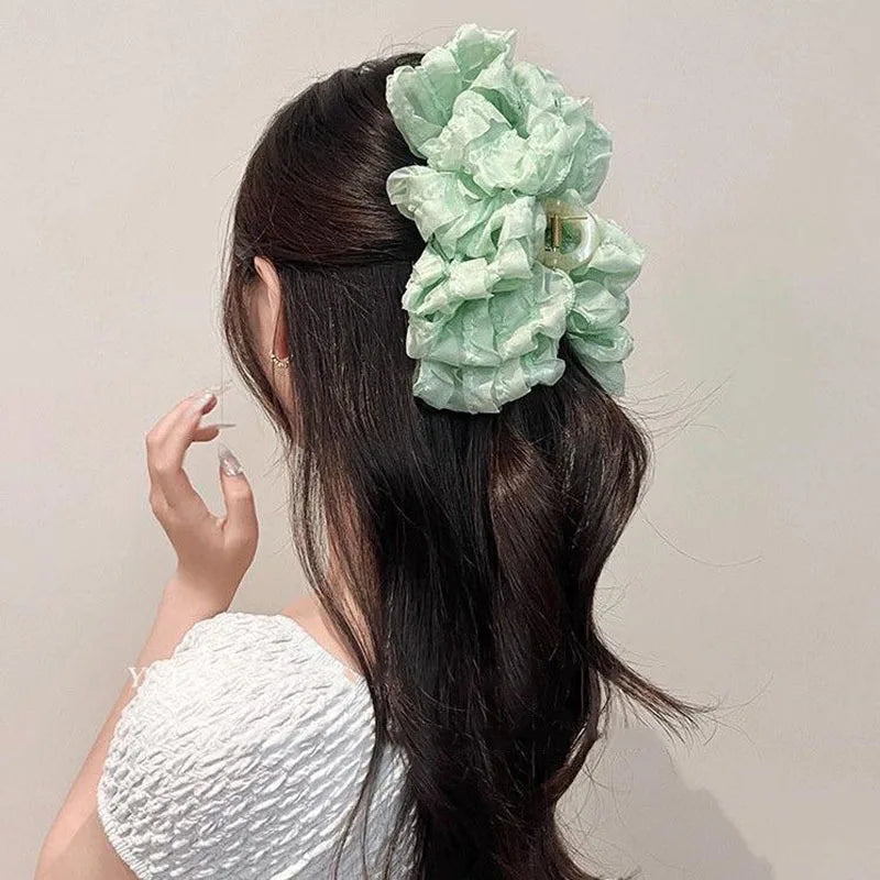 New Large Chiffon Bow Hair Claw Clip Elegant Large Size Fabric Ribbon Flower Hair Clip Jaw Clamps Accessories For Women Hairpins