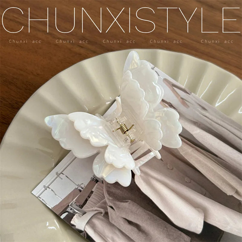 Fairy Butterfly Hair Claw French Retro Acetate Crab Hair Clip Summer Sweet Princess Shark Clip Coiled Hairpin Hair Accessories