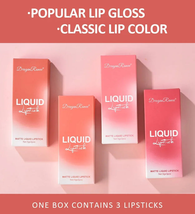 3 PCS Liquid Lipsticks Set Long Lasting Make Up For Women Korean Beauty Cosmetics Matte Lipsticks Waterproof Long lasting