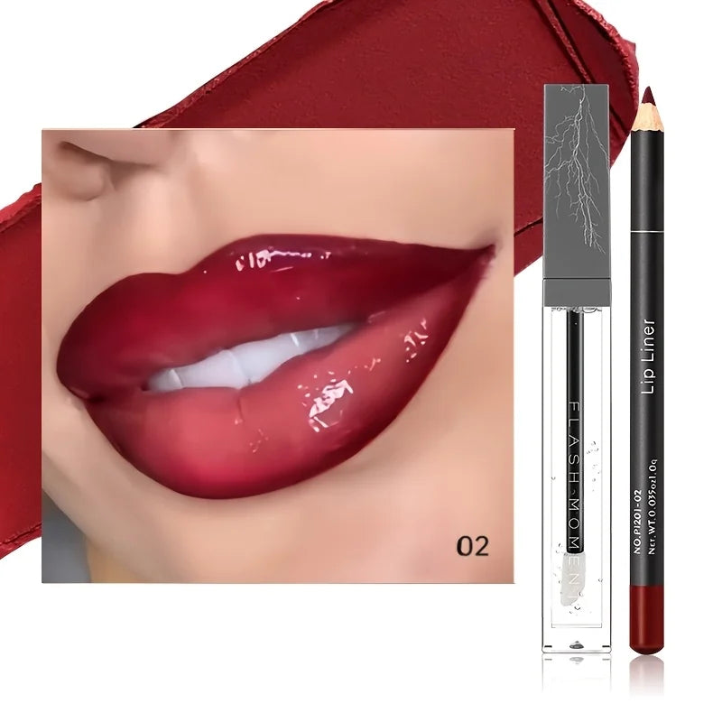 Hydrating Lip Makeup Duo Set -Infused Lip Liner & Transparent Lip Oil - Versatile, Long-Lasting Lip Contouring Paste Kit
