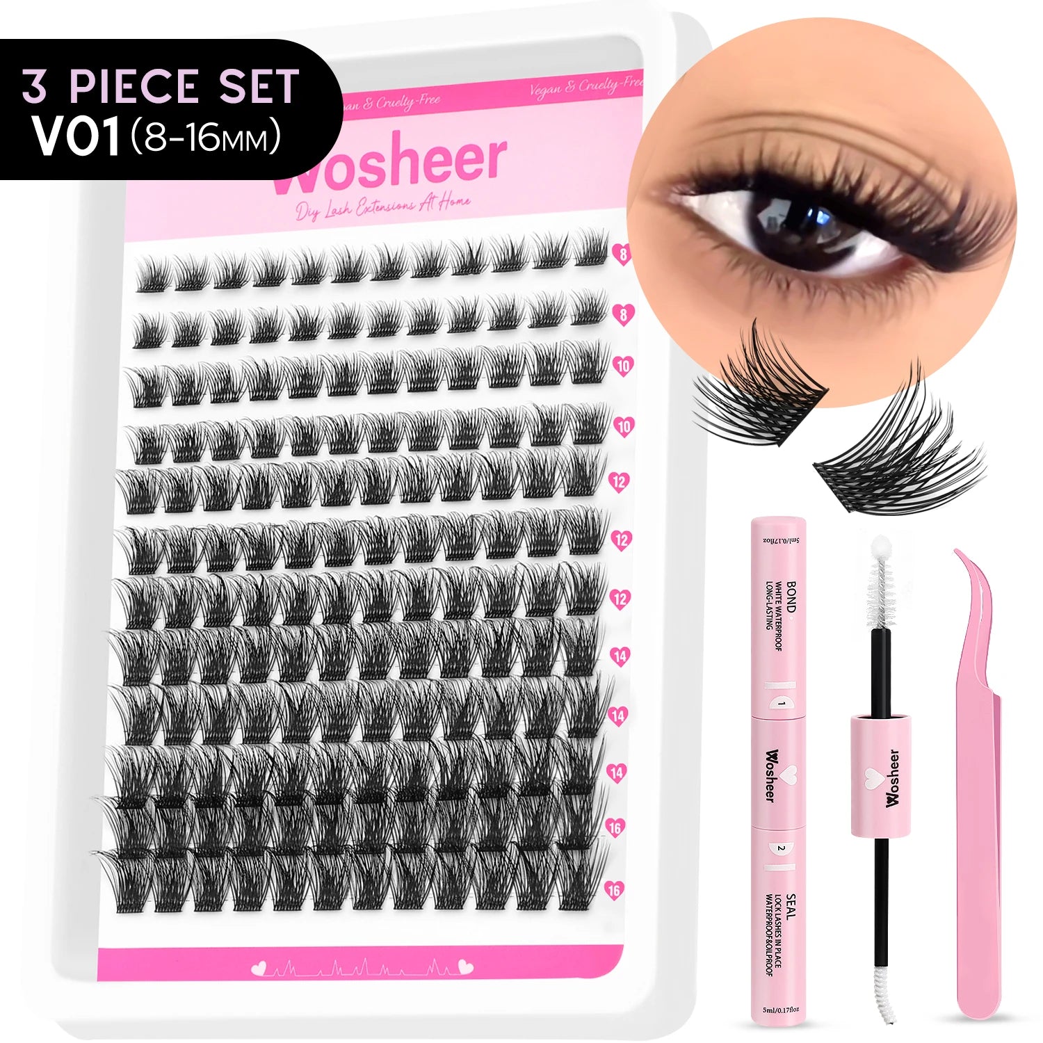 WOSHEER Lash Clusters Kit Lash Spikes Eyelash Clusters Volume Individual Lashes DIY Spiky Lash Extension Manga Clusters Eyelash