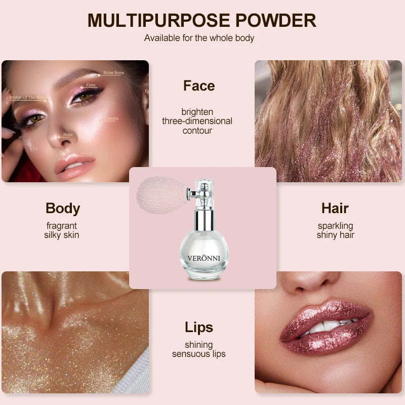 High Gloss Body Diamond Shimmering Spray Powder Highlight Powder Makeup Suitable for Facial and Body Skin Hair Clothes Cosmetics