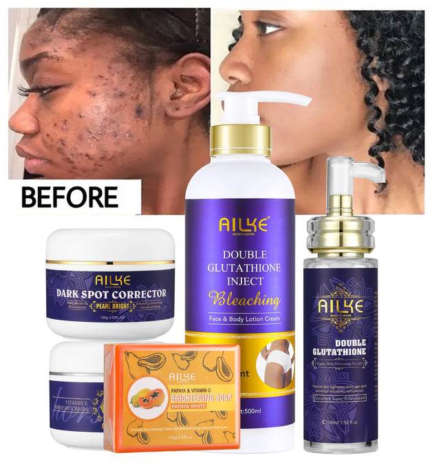 AILKE Glutathione 5-in-1 Women Skin Care Kit, With Body Lotion,  Serum, Dark Spot Removal Cream, Body Cream, Brightening Soap - BlissFully