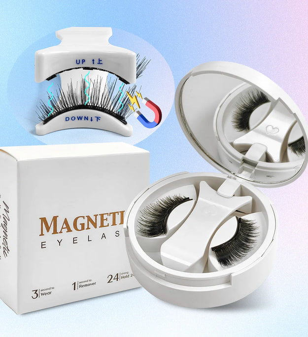 Magnetic Eyelashes Set 1 Pair Reusable No Glue Needed False Eyelashes with Magnetic Tweezers Curly Faux Lashes Makeup Tool