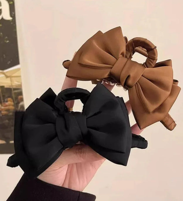FENGCHE Bow Hairclaw Elegant Temperament Satin Grab Hair Accessories Shark Clip on The Back of The Head Hair Claw Clip