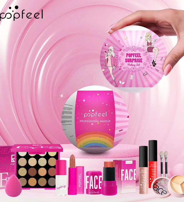 POPFEEL Surprise Makeup Ball Set - 9-Piece Makeup Kit with Eyeshadows and Lipsticks, Perfect Pink Gift for Girls,Ideal Christmas