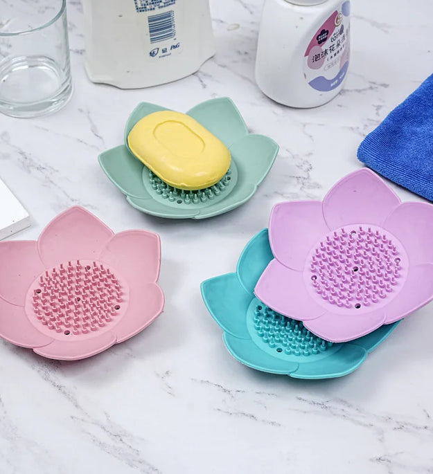 1pcs Bathroom Soap Box Lotus Design Soap Holder Silicone Soap Box Drain Box Bathroom Accessories