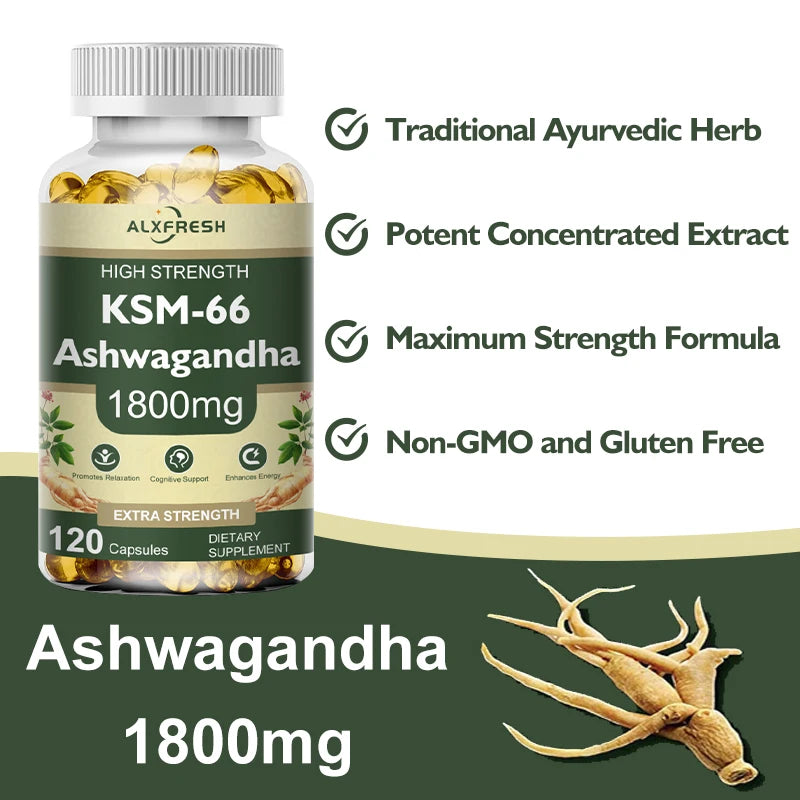 KSM-66 Natural Ashwagandha Capsules Ashwagandha Supplement| 1800mg for Health Support - Plant Based Vegan Gluten-Free - BlissFully