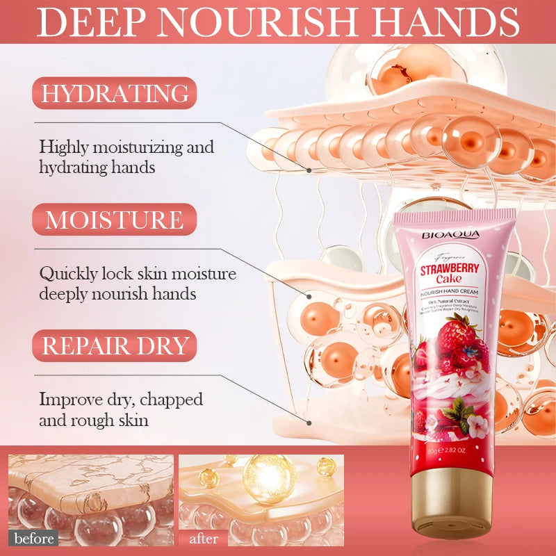BIOAOUA Strawberry Cake Nourishing Hand Cream Deep Hydration Moisturizing Remove chapping Hand Cream Beauty Skincare