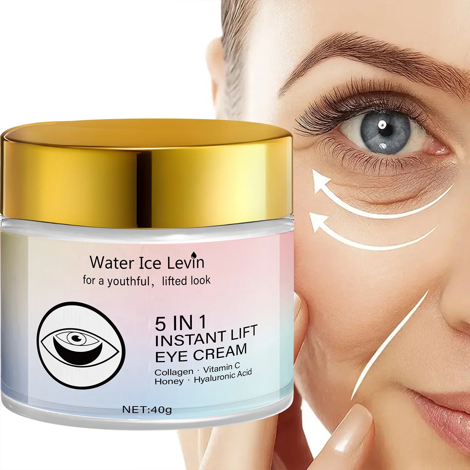 5 IN 1 Eye Cream Instant Lift 1+1 Pack 40g with Collagen Vitamin C Honey Hyaluronic Acid Reduces Wrinkles Puffiness Moisturizing