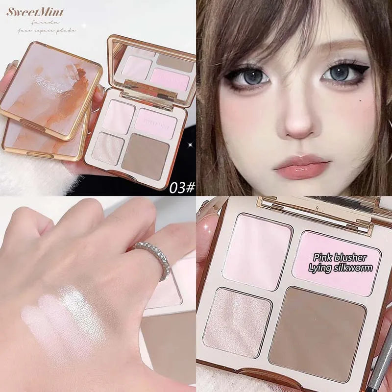 Sweet Mint Highlighter Contour Shading Powder Palette Makeup Matte Bronzer Highlight Glitter Brighten Face Blush Nose Contouring