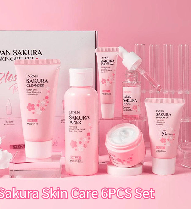 6pcs/Set Sakura Skin Care Sets Face Cream Serum Toner Facial Cleanser Sunscreen Eye Cream Face Skin Care Set Product Gift box - BlissFully