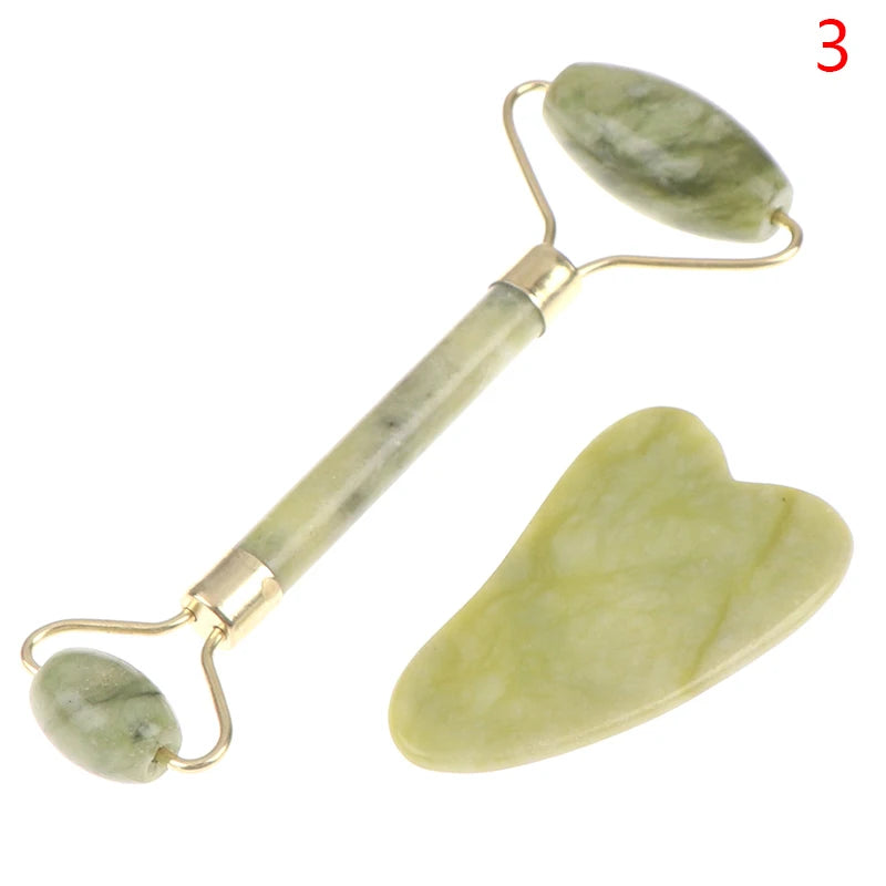 Natural Rose Jade Roller Face Massage Gua Sha Board Jade Massager Body Facial Eye Scraping Acupuncture Face Lift