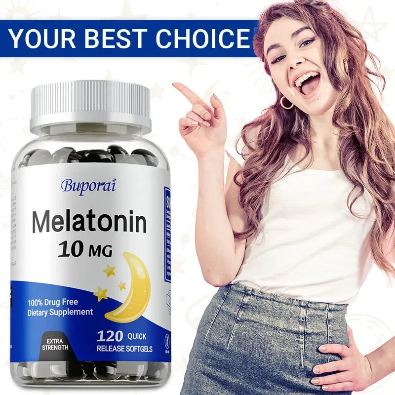 Buporai Melatonin 10mg - Adult Sleep Aid, Improves Insomnia, Relaxes Mood, Promotes Deep Sleep, Gluten Free, Non-GMO