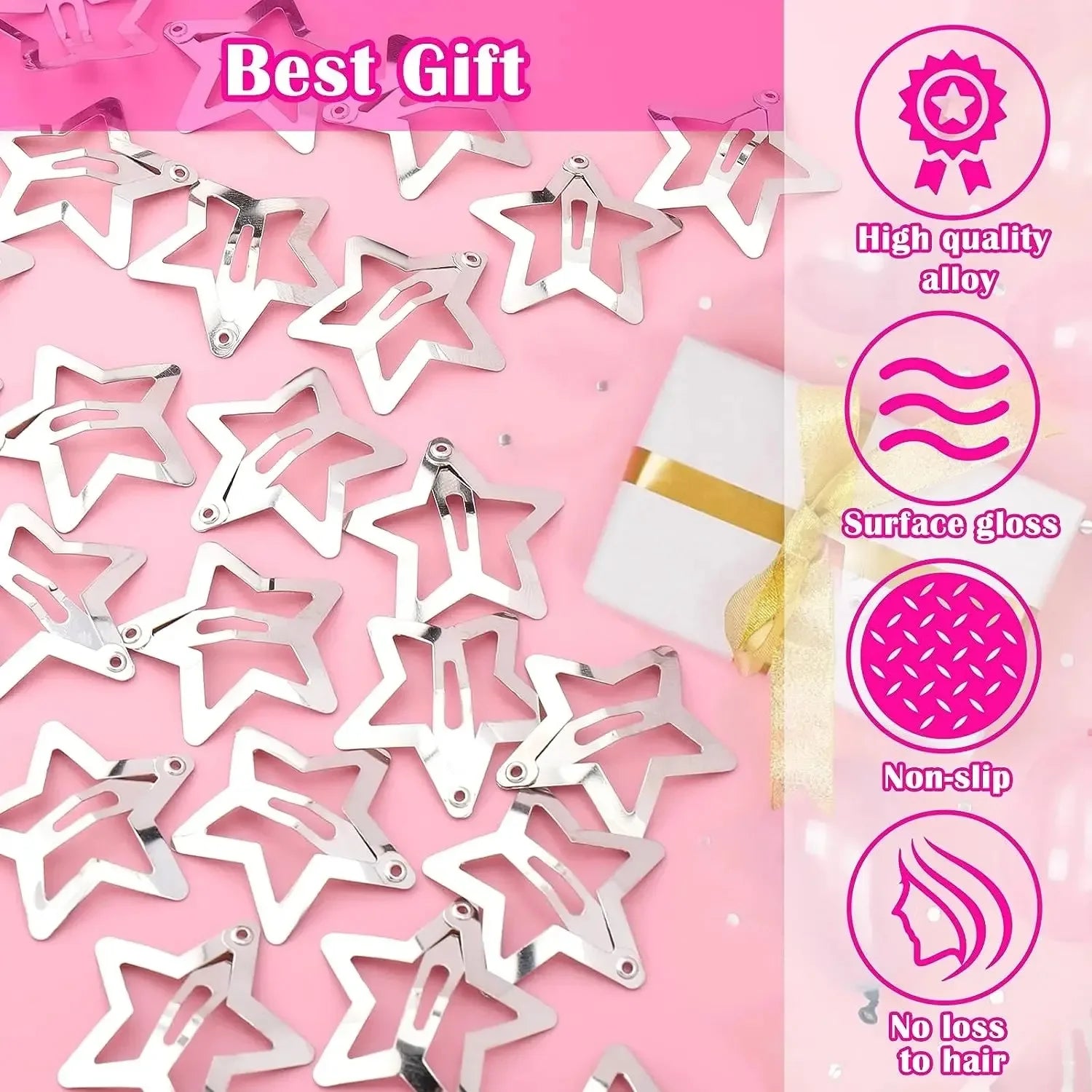 10/25/50/100/200PCS Y2K Silver Star Hair Clips, Girls Metal Snap Barrettes, Shiny Jewel Hair Grips Hair Accessories - BlissFully