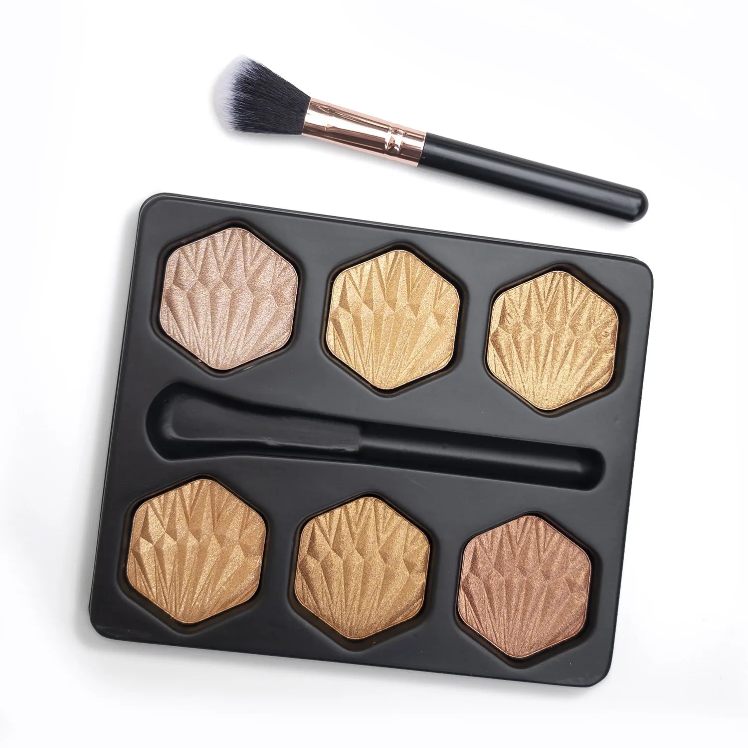 6-Color Bronzed Fine Glitter Highlighter Palette - Eyeshadow Brush Included Contour Highlighter Sculpts Facial Bones