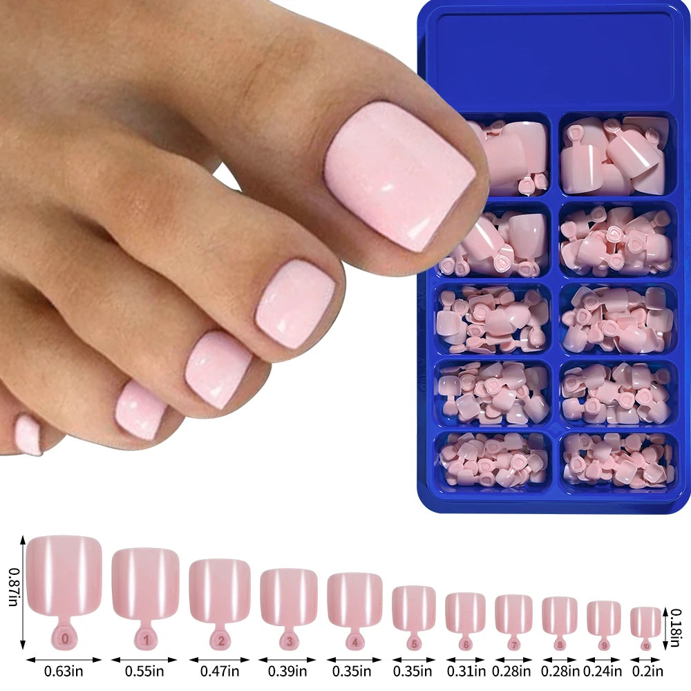 100pcs Fake Toenail Natural White Press On Toe Foot Full Cover Square Nails Art Tips Artificial Acrylic False Nail Manicure Tool