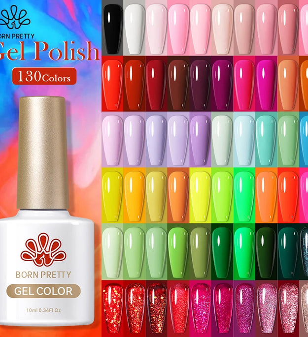 BORN PRETTY 10ml Gel Nail Polish Gel 130 Colors Semi Permanent Solid Nail Gel Varnish Soak Off UV Gel for Base Top Coat