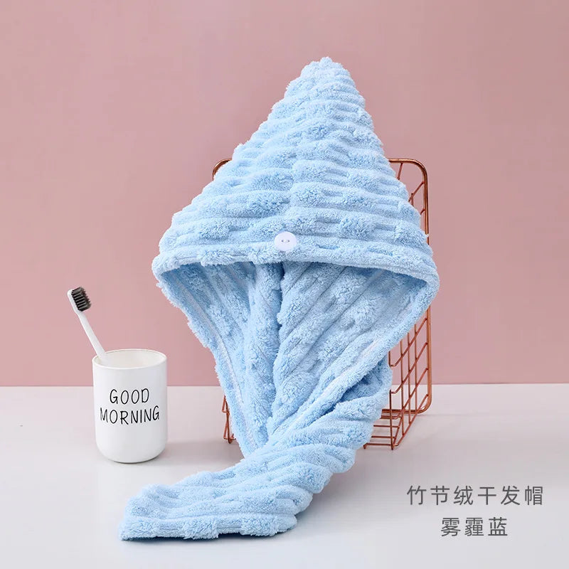 1Pcs Microfiber Quick-dry Hair Towel Cap with Button Super Absorption Bath Hat Fast Drying Hair Drying Wrap Hat Towel for Women